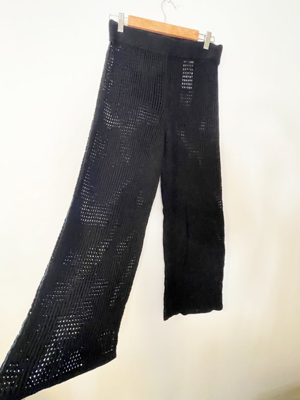 Abercrombie & Fitch Black Open Knit Wide Leg Beach Cover Up Pants M